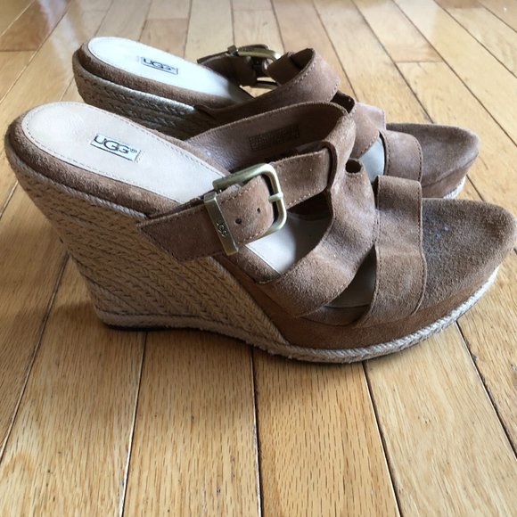 Brand New Women's UGG Tawnie Wedge Suede Espadrilles Sandals - Picture 3 of 16